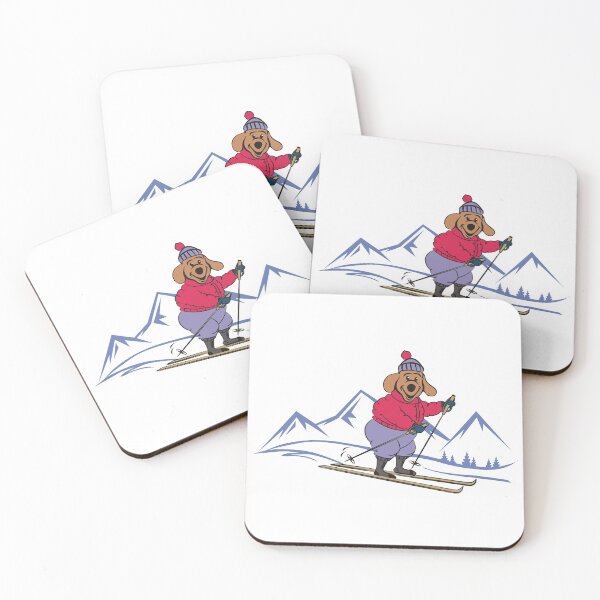 Item preview, Happy Cartoon Dog Skiing in the Winter Mountains designed and sold by pixelspantry.