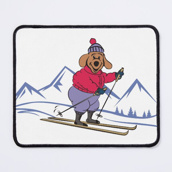 Item preview, Happy Cartoon Dog Skiing in the Winter Mountains designed and sold by pixelspantry.