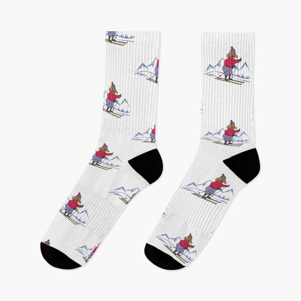 Item preview, Happy Cartoon Dog Skiing in the Winter Mountains designed and sold by pixelspantry.