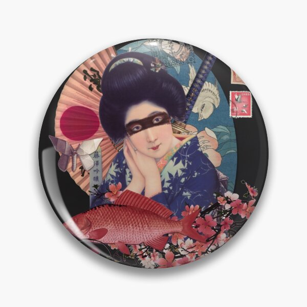 Item preview, Collage Geisha Samurai in Coral Indigo and Marsala designed and sold by QuixdiClothing.