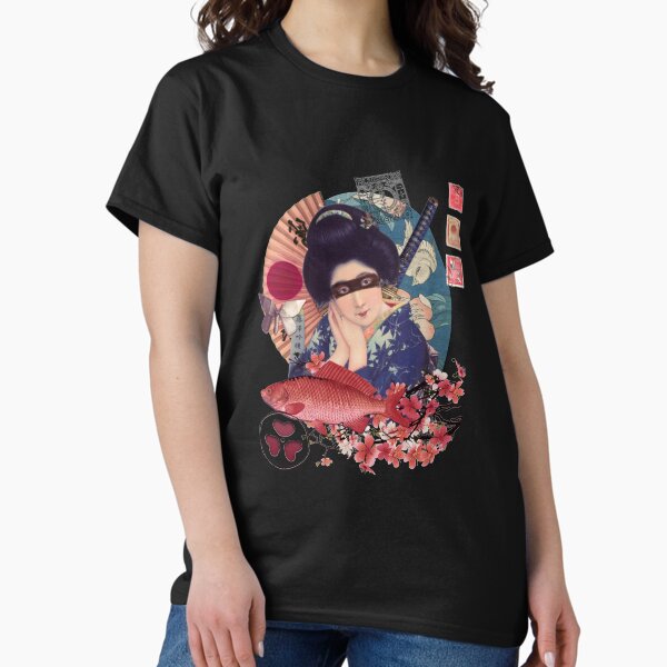 Item preview, Collage Geisha Samurai in Coral Indigo and Marsala designed and sold by QuixdiClothing.