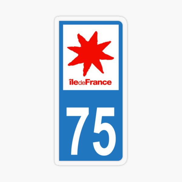 Autocollant Stickers plaque d'immatriculation DEPARTEMENT 75 ILE DE FRANCE