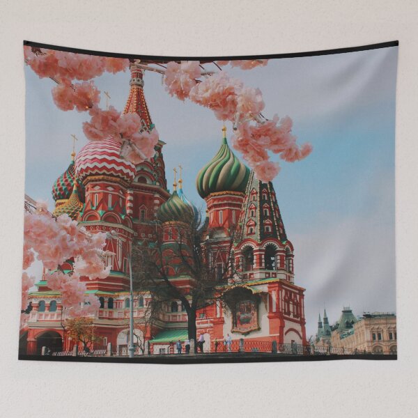 Item preview, Beautiful view of St. Basil's Cathedral. The bloom of Sakura in Moscow. spring season. designed and sold by class01.