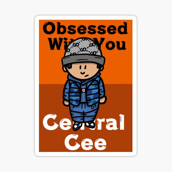 Cute Chibi drawing of Central Cee with obsessed with you background Sticker