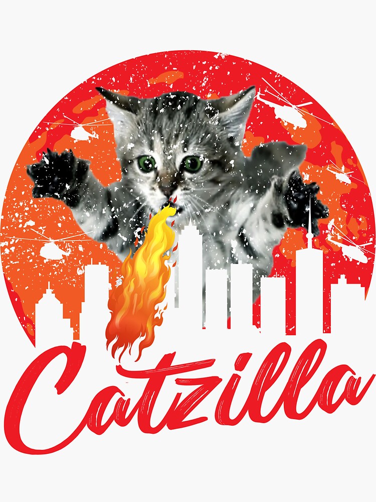 Thumbnail 3 of 3, Sticker, Catzilla Funny designed and sold by verdecuddly.