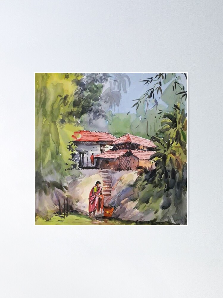 Village life Painting | Watercolor landscape paintings, Watercolor scenery,  Watercolor paintings nature