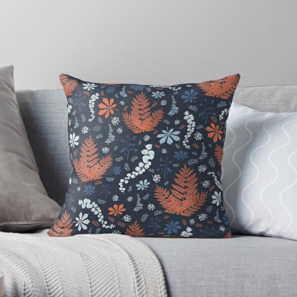 Fancy Orange & Blue Floral Pattern Throw Pillow