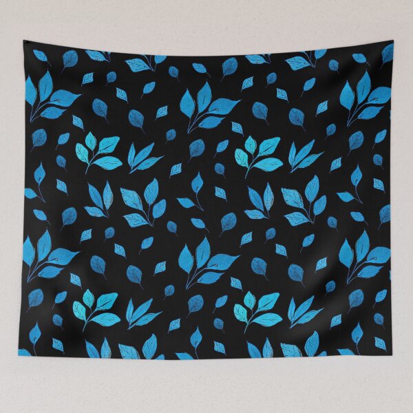Item preview, Turquoise-Teal-Blue Leaves Pattern On Black designed and sold by DEC02.