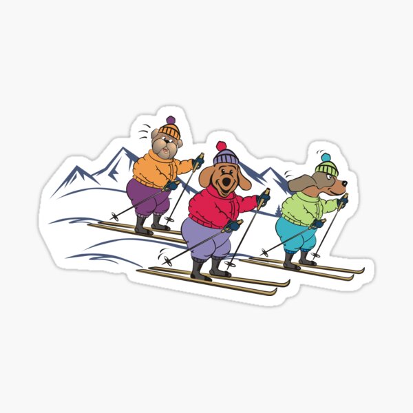 Three Cartoon Dogs Skiing Sticker