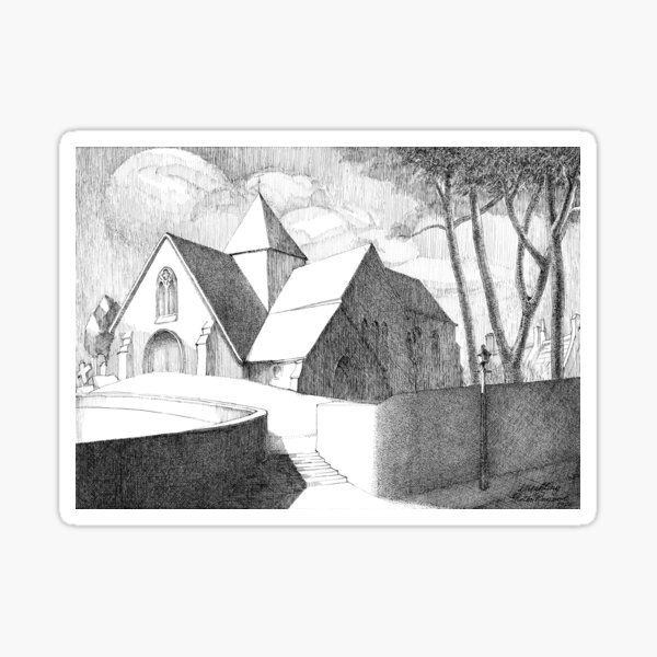 Ink drawing; St Margaret's Church - Ditchling  Sticker