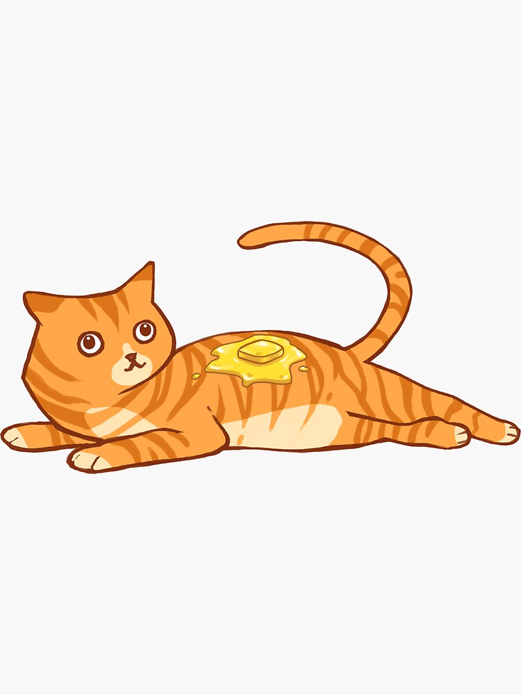 "A cute striped orange cat with butter on top Jorts" Sticker for Sale