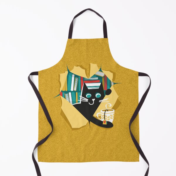Item preview, Bookish cat // black cat with tea mug teal neon red white and yellow books designed and sold by SelmaCardoso.