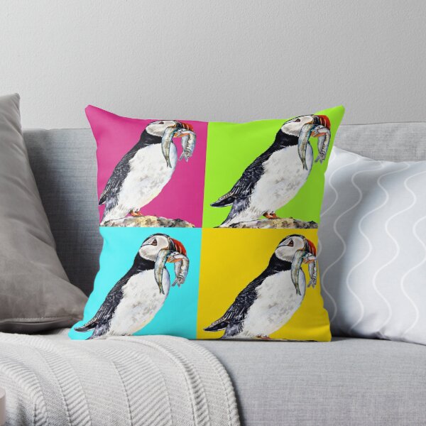 Colourful Puffins Throw Pillow