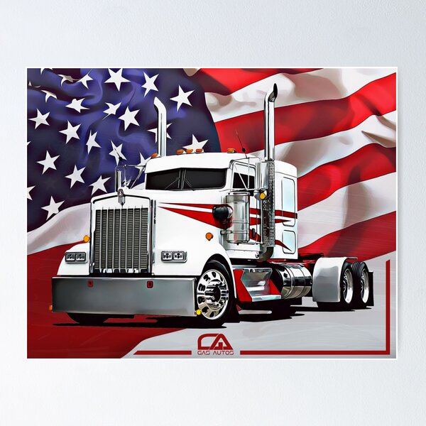 Kenworth Truck and The American Flag Poster