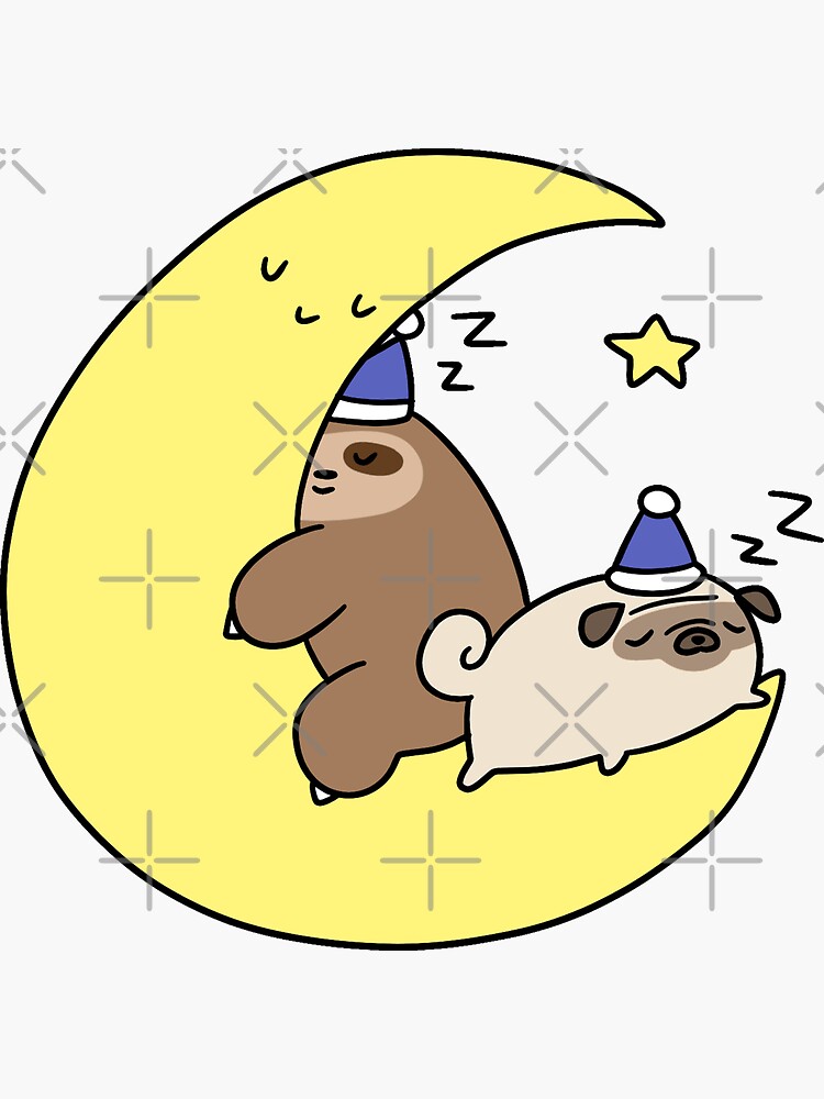"Sleepy Moon Sloth and Pug" Sticker for Sale by SaradaBoru Redbubble