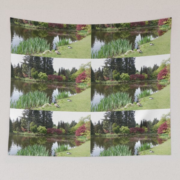Item preview, Pond, ducks, and green grasses, bushes, trees  in a garden designed and sold by naturematters.
