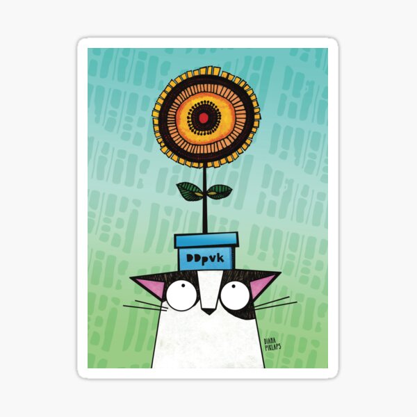 Cat with Flower - Cute Cartoon Cat Illustration Sticker