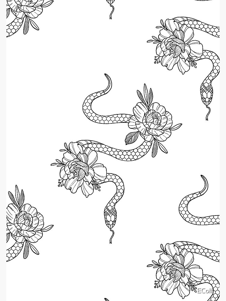 Floral Snake tattoo pattern" Spiral Notebook for Sale by EColf