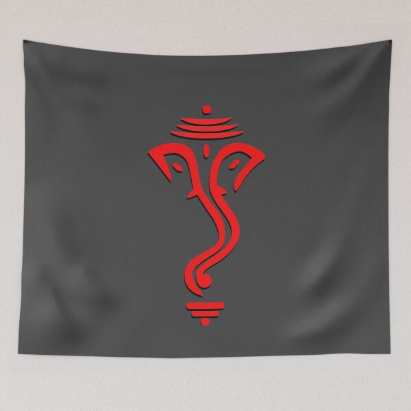 Item preview, Auspicious Ganesh Outline 3D -  Red on Dark Gray - For Luck, Peace and Prosperity designed and sold by simpleones.
