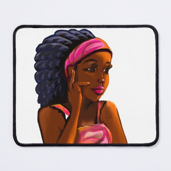 Item preview, Afro queen in pink headband ii- Mahagony brown skin girl with thick glorious afro dreadlocks in her hair designed and sold by Artonmytee.