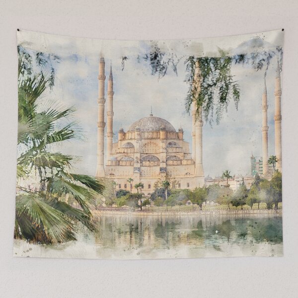 Item preview, Sabanci Central Mosque in Adana, Turkey watercolor illustration designed and sold by mitzobs.