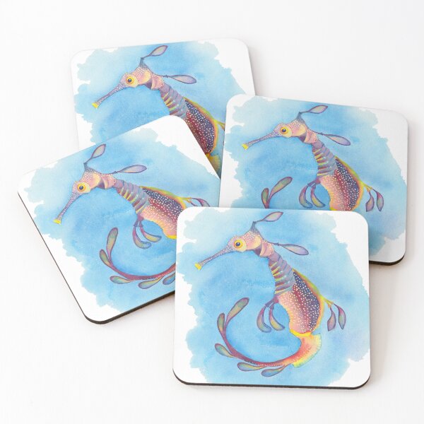 Item preview, Weedy seadragon against blue background - watercolour designed and sold by Zoya Makarova.