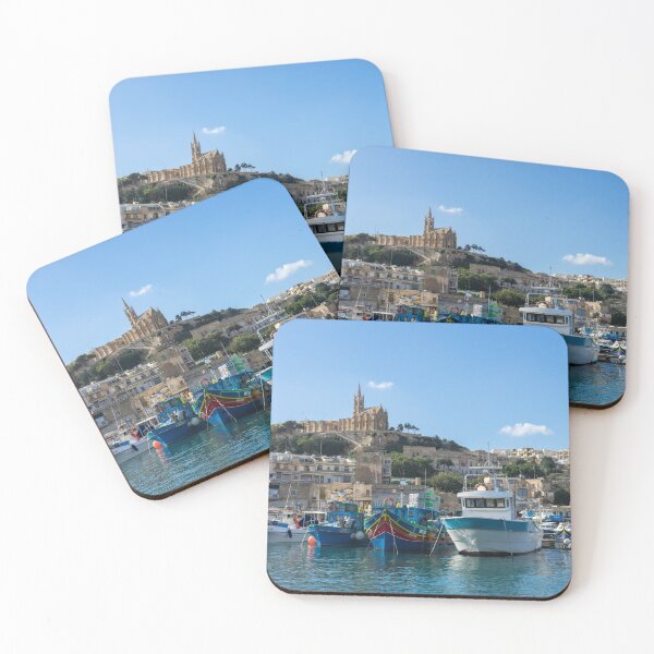 Item preview, Cheerful Maltese - Traditional Fishing Boats at Gozos Mgarr Harbour designed and sold by Georgia Mizuleva.