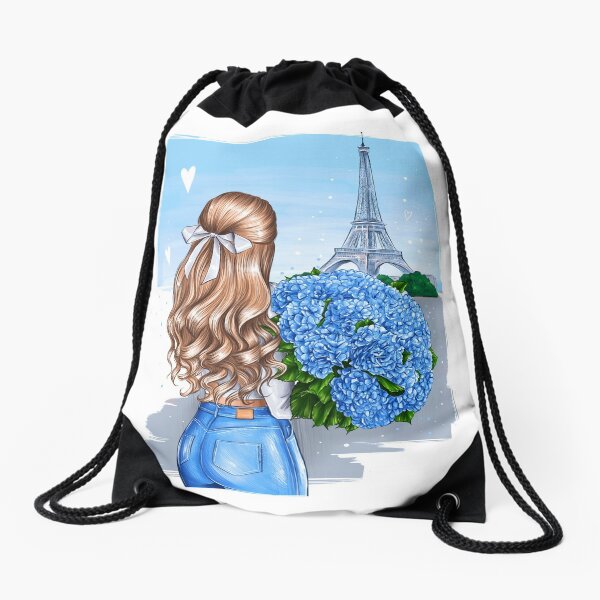 Born in Paris. Paris and flowers Drawstring Bag
