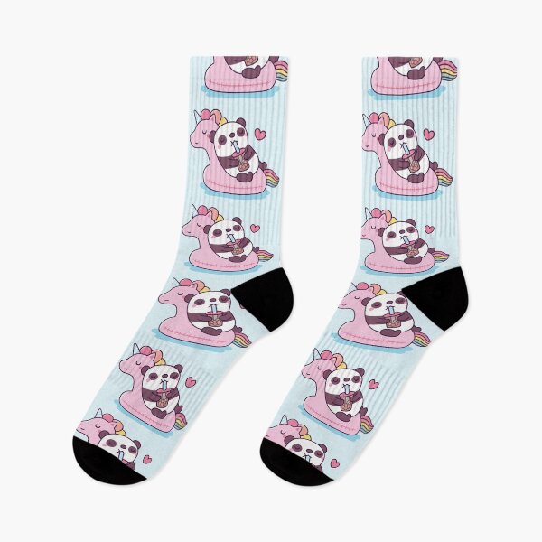 Item preview, Cute Panda Enjoying Bubble Tea on Pink Unicorn Pool Float designed and sold by rustydoodle.