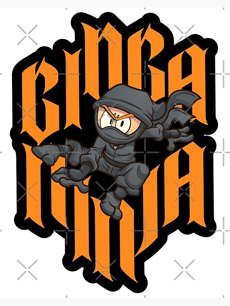 Póster «Ginga Ninja Black Outline Ninja de dibujos animados con texto