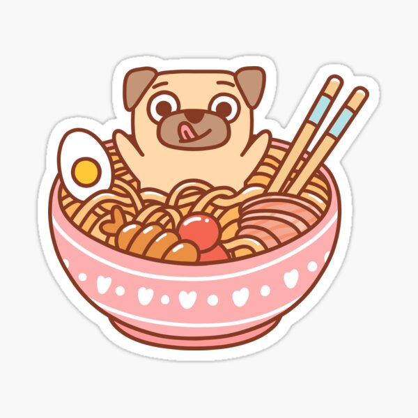 "Happy pug dog eating ramen noodles kawaii" Sticker for Sale by ...