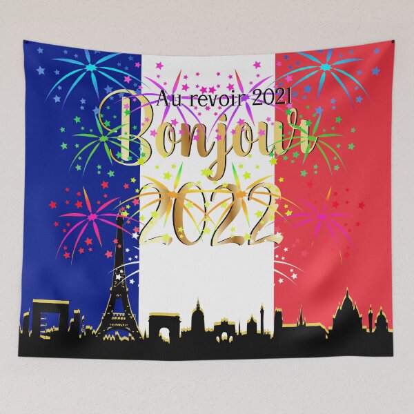 Item preview, Au revoir 2021 Bonjour 2022 Goodbye 2021 Hello 2022 French Flag Paris Skyline. designed and sold by BleuSky.