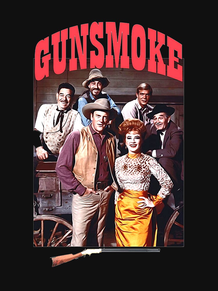 Cast of Gunsmoke Mat Dillon and Kitty, Doc and Festus T-Shirt sold by