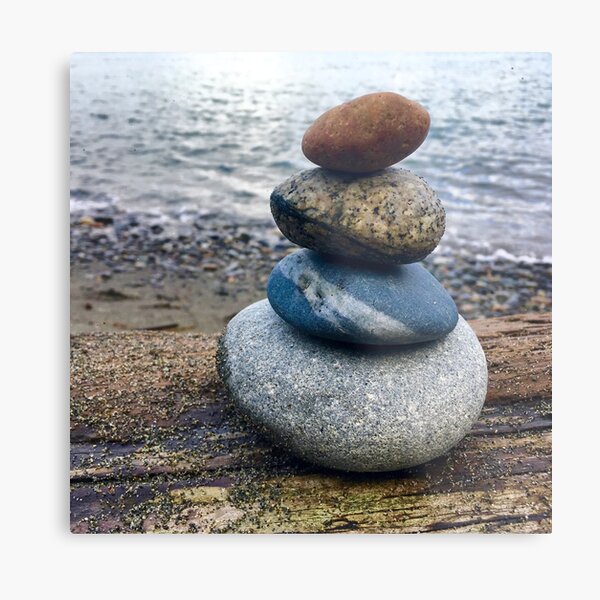 Rock Cairn on a log Metal Print