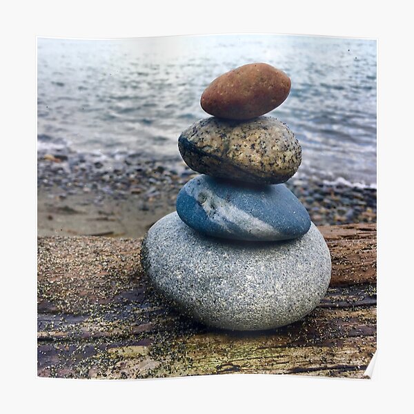 Rock Cairn on a log Poster