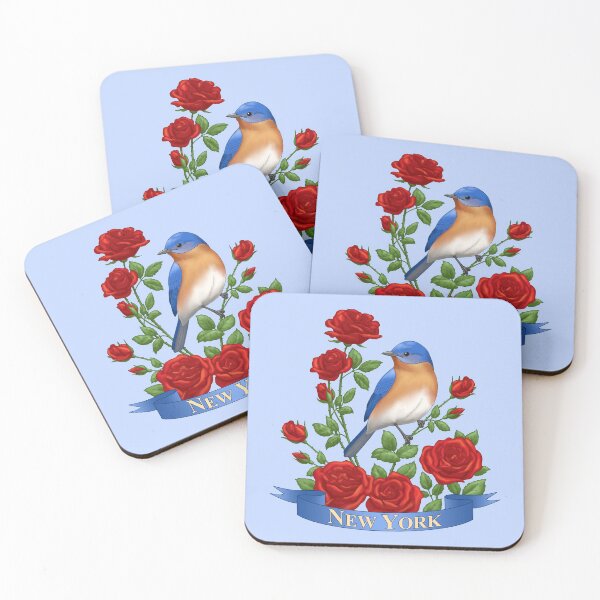 Item preview, New York State Bird & Flower Bluebird & Roses designed and sold by csforest.