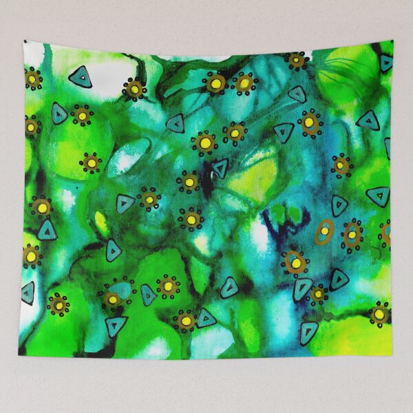 Item preview, 184. Magic forest flowers, green, Galaxy,  pattern, subconscious surrealistic abstract, intuitive, outlined, simple, marker by Veera Zukova. More: linktr.ee/veerazukova designed and sold by Veera Zukova.