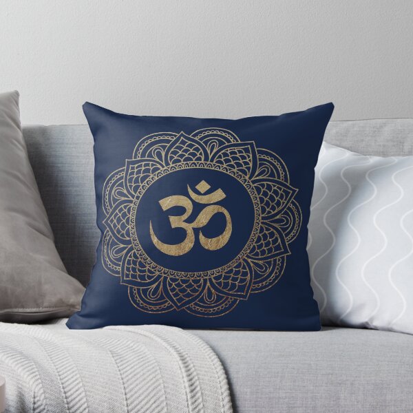 Gold Ohm Mandala Throw Pillow