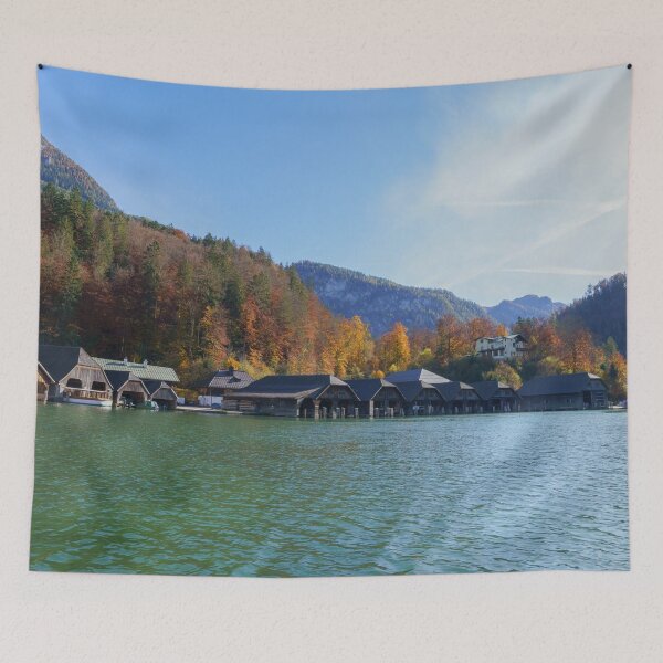 Item preview, Boats Houses At The Koenigssee Malerwinkel designed and sold by rawshutterbug.