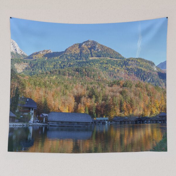 Item preview, Boats Houses At The Koenigssee Malerwinkel designed and sold by rawshutterbug.