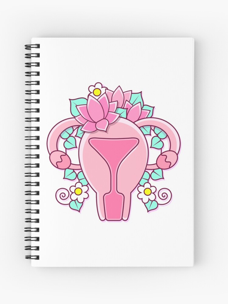 Cuaderno de espiral «Hermoso sistema reproductor femenino con flores.  Ginecología femenina. Útero femenino anatómico, ovarios. Símbolo de la  vagina, menstruación. Útero dibujado a mano, útero órganos reproductivos  femeninos. Ilustración vectorial» de ...