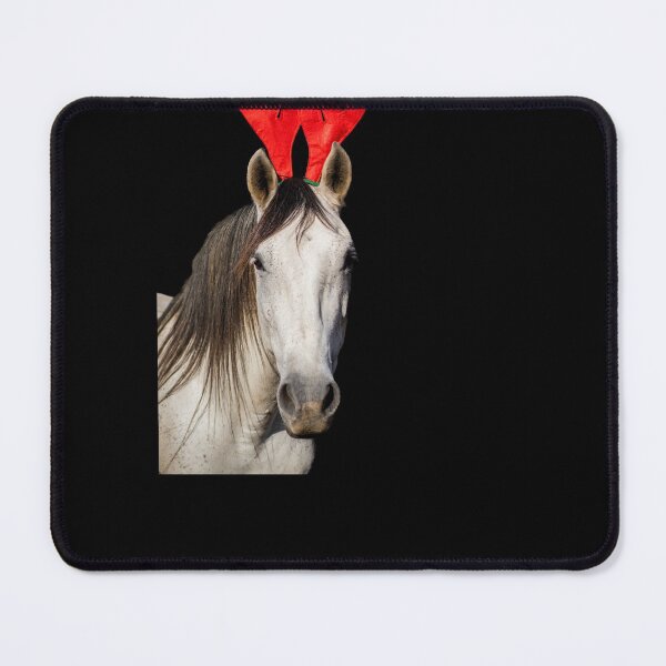 Item preview, Christmas Lusitano horse, black background, cute and funny, red hat.  designed and sold by AylaHarbich.