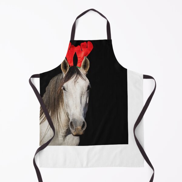 Item preview, Christmas Lusitano horse, black background, cute and funny, red hat. designed and sold by AylaHarbich.
