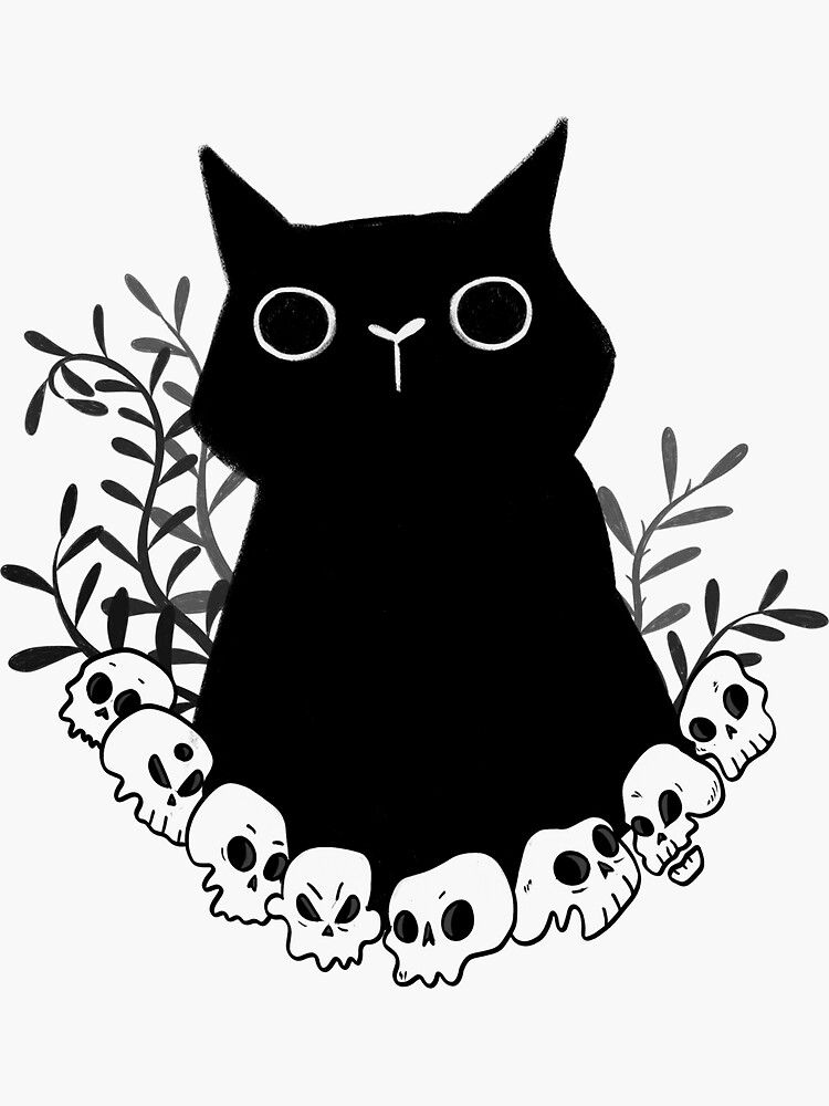 Spooky cat and skulls by amanda-valkonen