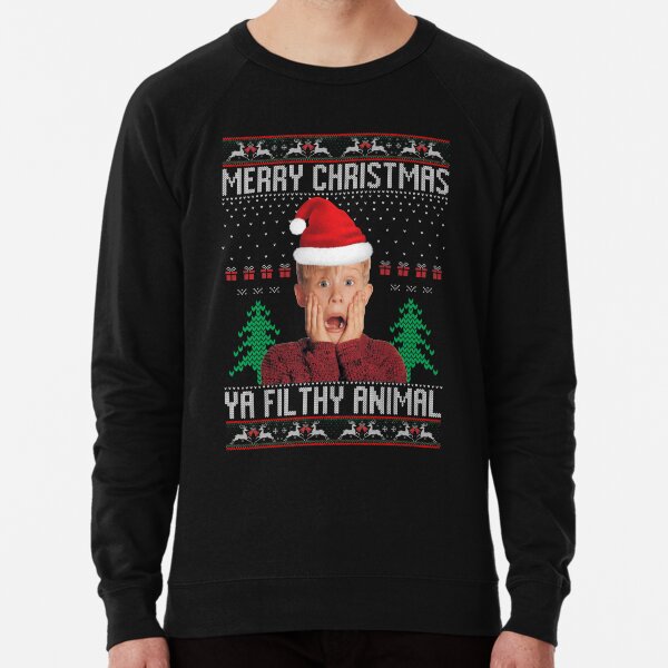 Merry Christmas Ya Filthy Animals, Ya Filthy Animal Sweater, Funny Xmas Sweater, Funny Ugly Christmas, Christmas Movie Sweater Lightweight Sweatshirt