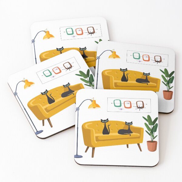 Item preview, Mid Century Cats on Yellow Retro Sofa designed and sold by LisWilliams.