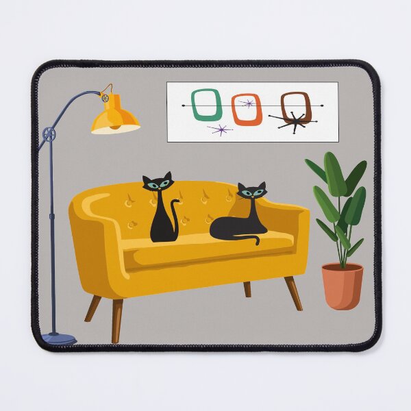 Item preview, Mid Century Cats on Yellow Retro Sofa designed and sold by LisWilliams.