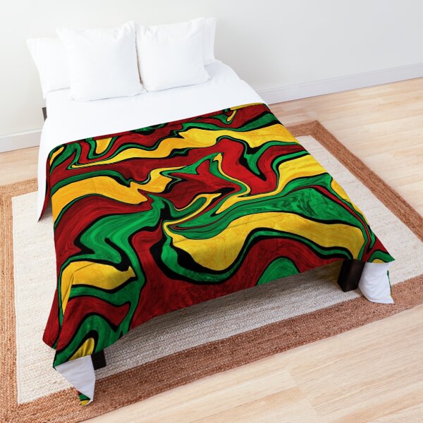 Liquify art with rasta colors, Rastafarian swirl pattern Comforter
