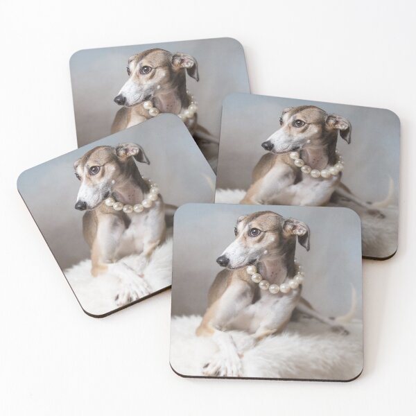 Item preview, saluki lurcher wearing pearls, crossed paws designed and sold by Penel.