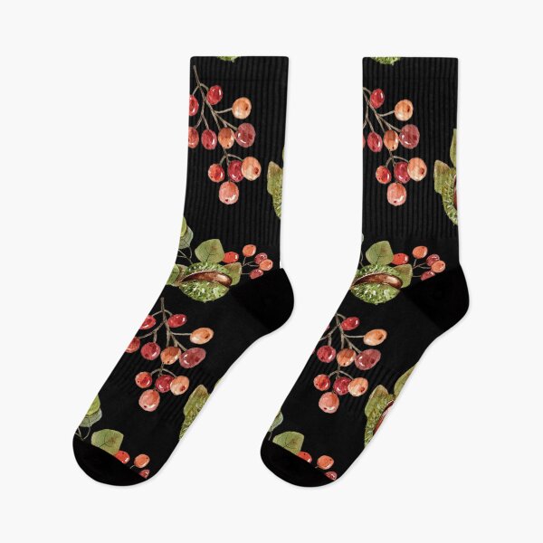 Item preview, Watercolor Nature Pattern - Acorns, Chestnuts and Berries on Black Background designed and sold by silviaol.